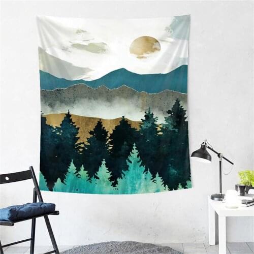 Room Decor Wall Hanging Tapestry Moon Printing Starry Sky Psychedelic Carpet Mountain House Bedroom Decoration Blanket 2m*1.5m