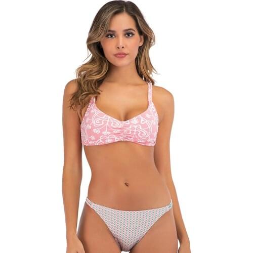 Biquini 2020 Sexy Swimwear Women Bikini Set Print Cross Straps Push-Up Low-Waist Split Swimsuit 2 Pieces Beachwear Bathing Suit