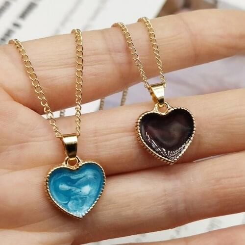 Korean Fashion Necklace Blue White Color Love Heart Shape Women Necklace Gift For Friend Make Wish Neck Jewelry Wholesale
