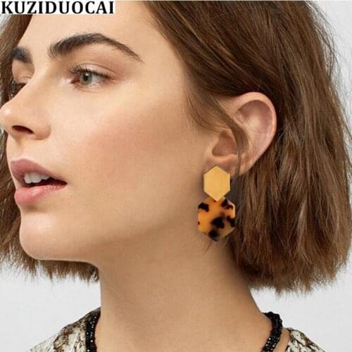 Kuziduocai 2019 New Fashion Jewelry Bohe Punk Metal Acetate fiber Colorful Geometric Polygon Statement Drop Earrings For Women