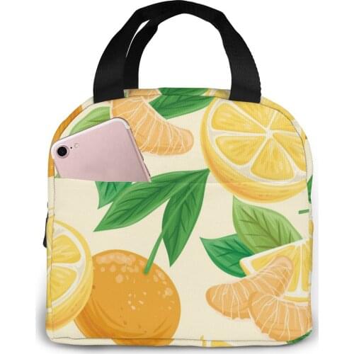 Lemon Leaves Pattern Cooler Lunch Box Portable Insulated Lunch Bag Thermal Food Picnic Lunch Bags