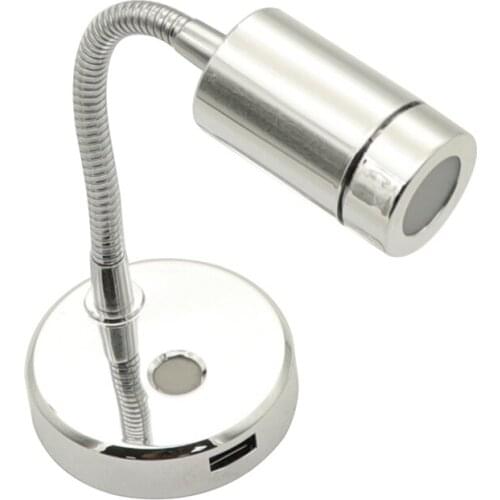 360 Degree Rotation Multipurpose Yacht RV Reading Light Portable Adjustable Bed Lamp Button Control USB Charging Combo