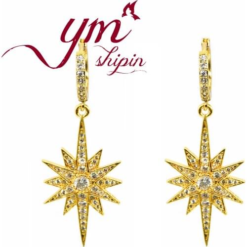 Trendy Stars Micro Inlay Luxury Drop Earrings For Women Golden Metal Statement Earrings Jewelry 2019 Charm Classic style EH0113