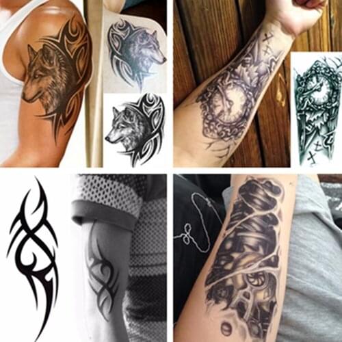 Men 3D Large Temporary Tattoo Waterproof Tattoo Sleeves For Men Conversion Of Tattoos Transferable Fake Tattooing Flash Stickers