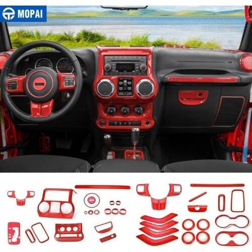 MOPAI Interior Mouldings Red Car Interior Decoration Cover Kit Stickers for Jeep Wrangler JK 2011-2017 Car Accessories Styling