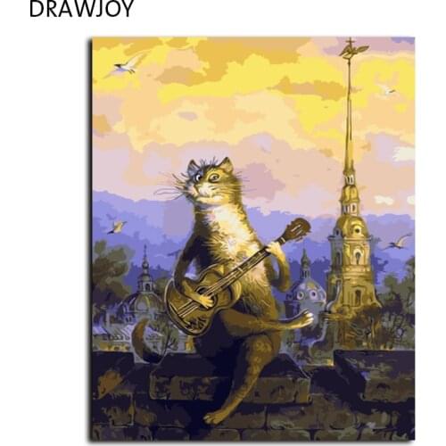 DRAWJOY Cartoon Cat Framed Wall Pictures Painting By Numbers Home Decor Hand Painted On Canvas Handwork Gifts GX9626 40*50cm