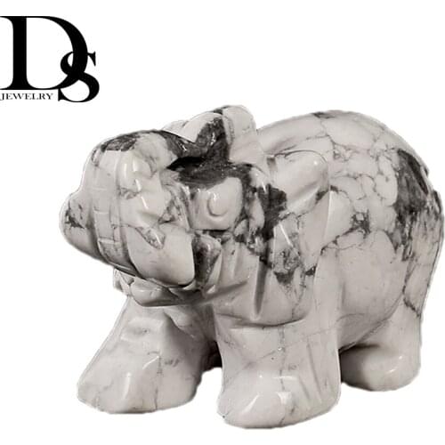 Natural Howlite Elephant Figurine Hand Carved Quartz Animal Statue Healing Crystal Stone Christmas Present Home Decoration Gift