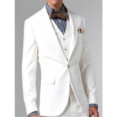 New Men’s Suit Smolking Noivo Terno Slim Fit Easculino Evening Suits For Men White Peaked Lapel Two Button Groomsmen (pants+jack