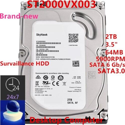 New HDD For Seagate Brand 2TB 3.5" SATA 6 Gb/s 64MB 5900RPM For Internal HDD For Survaillance HDD For ST2000VX003