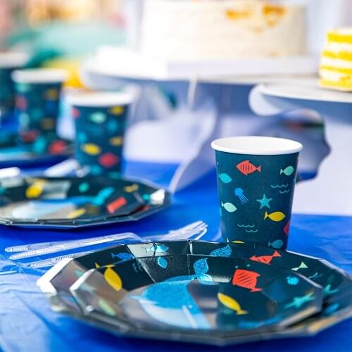 Cartoon Shark Theme Birthday Party Favors Paper Plates Cups Wedding Baby Shower Party Disposable Tableware Decoration Supplies