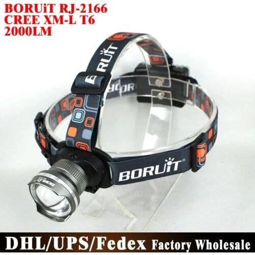 Whlolesale) 100PCS BORUiT RJ-2166 3-Mode 1800Lumens LED Headlamps Adjustable Focus LED XM-L T6 Headlight