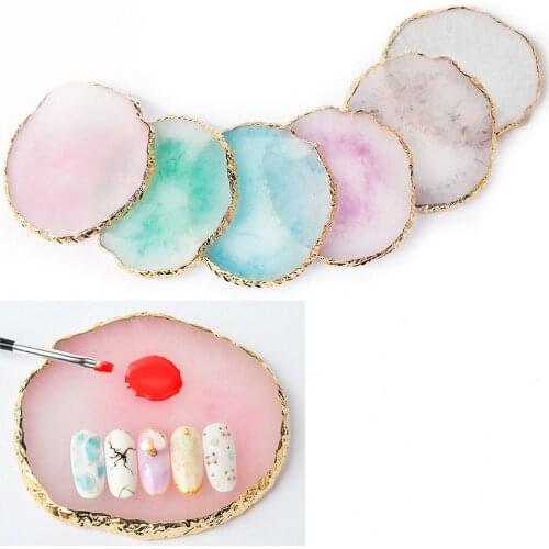6 Patterns Natural Resin Palette Round Oval Shape Display Plate Nail Art Practice Color Mixer Showing Board Tool