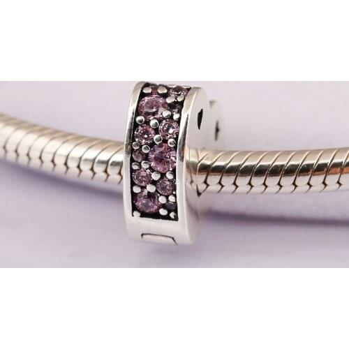 Authentic S925 DIY Jewelry Sparkling Pink Arcs of Love Clip Stoppers Charm fit Lady Bracelet Bangle