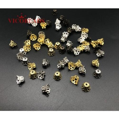 100pcs Silver Plated Flower End Beads Caps Charms Wine Class Flower Metal Bead Caps For Jewelry Making 5x6mm,hole is 2mm