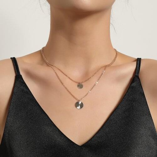 Simple Round Disc Pendants Necklaces for Women Gold Silver Color Clavicle Chain 2021 Fashion Jewelry Layered Necklace Female
