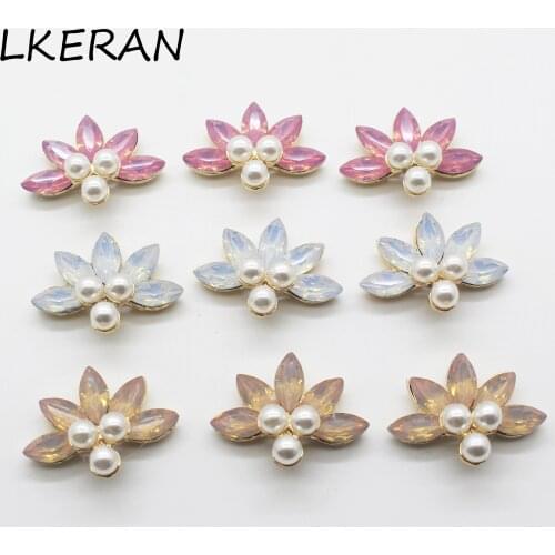 LKERAN 10Pcs 22*30mm Protein Resin Crystal Pearl Buttons Flat Back Peacock Alloy button Apply To Clothing Decoration Accessories