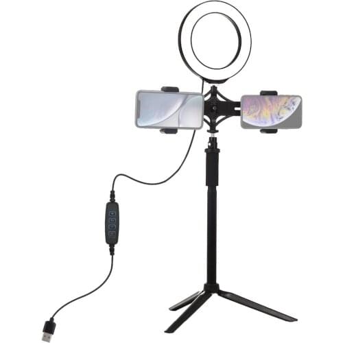 PULUZ PKT3038 6.2 Inch USB Video Ring Light with Tripod Light Stand Extension Stick Dual Phone Clip for Tik Tok Youtube Live