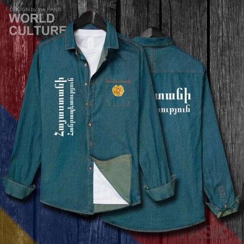 Armenia Armenian ARM AM Tops Men Long Sleeve Fashion Cowboy Coat Autumn Clothes Casual Jacket Turn-down Collar Jeans Shirt 20