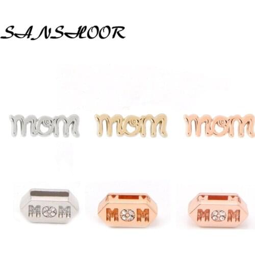 SANSHOOR Plain Mom Keeper Keys Slide Charms Fit Diy Pendant Necklace Stainless Steel Mesh Bracelets For Women Gifts 6Pcs