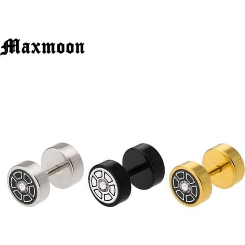 Maxmoon 2 Piece Punk Earrings,Black Stud Earrings Earrings Stainless Steel Male Gothic Barbell Black Earrings Men Women Unisex