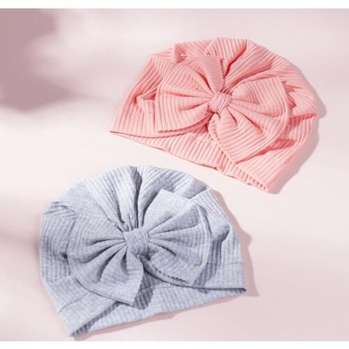 Spring Baby Hat Soft Bow Baby Girls Boys Hat Turban Solid Color Newborn Infant Cap Beanies Toddler Headwraps