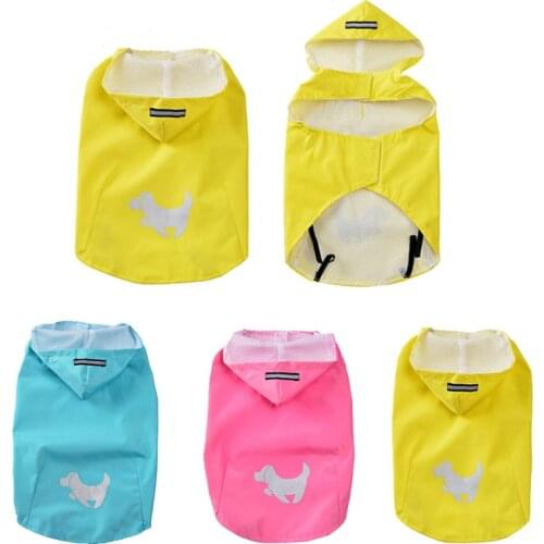 Pet Reflective Raincoat Clothes Dog Waterproof Hooded Rain Coat Fashion Outdoor Puppy Printed Breathable Mesh Rainwear Jacket