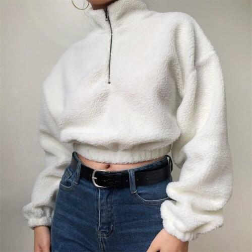 2019 Limited Panda Kpop Moletom Womens Casual Sweatershirt High Collar Zipper Paragraph Loose Plush Imitation Lamb Hair Women
