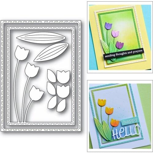 Tulip With Rectangle 2020 Flower Plant New Metal Cutting Dies for DIY Scrapbooking and Card Making Decorative Embossing No Stamp