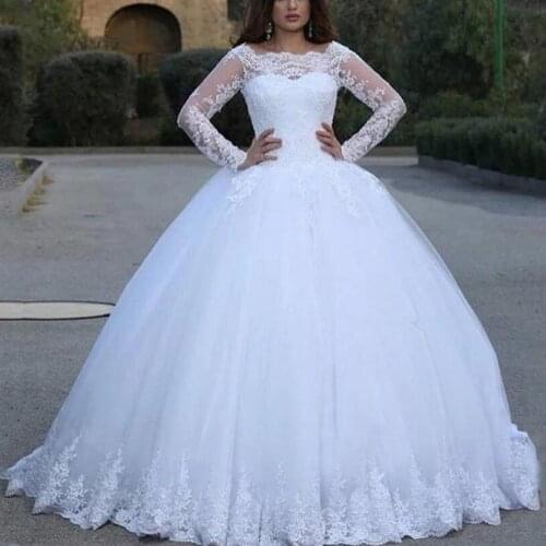 Vintage Lace Wedding Dresses Princess Tulle Bridal Gowns Appliques Long Sleeves robe de soiree Plus Size 2022