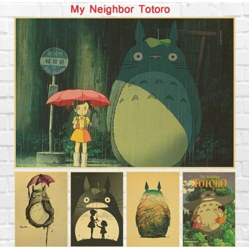 Vintage My Neighbor Totoro Miyazaki Hayao Anime Movie poster retro poster Painting Home Room Decor Kraft Wall stickers