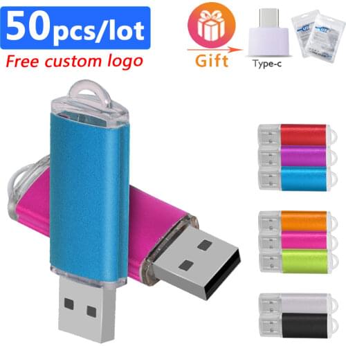 50pcs/lot Waterproof USB Flash Drive Metal Pen Drive 4GB 8GB 16GB 32GB 64GB Pendrive USB Stick Flash Drive free logo for gift