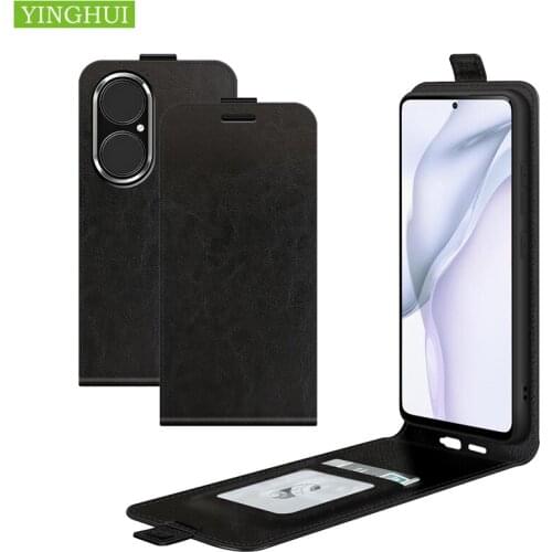 High Quality Vertical Cover Bag With Card For Huawei P40 Pro Plus Lite E P50 Leather Magnetic Silicone Protect Phone Case