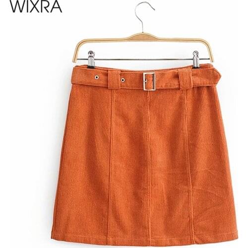 Wixra Womens Short Corduroy Skirts Sashes Casual Street Wear Streetwear OL Ladies Bottom Spring Autumn
