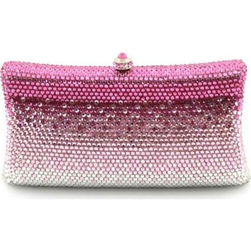 Hot pink Crystal day Clutches bridal Evening Bag Women Wedding Party Chain Shoulder Handbag Purse Metal Bridesmaid Clutch wallet