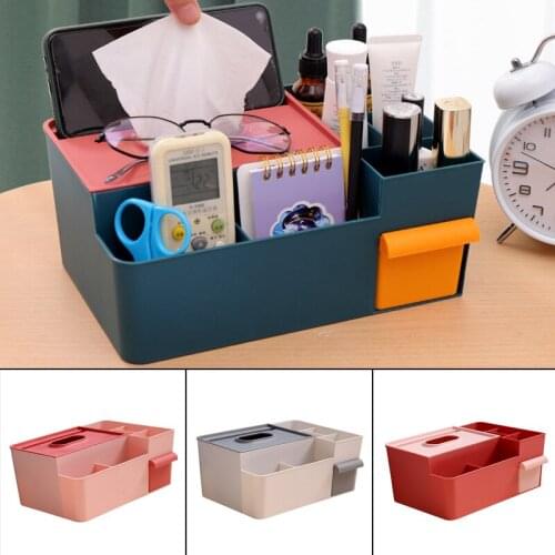 Tissue Storage Box with Multiple Compartments Multifunctional Household Cosmetics Cellphone Holder Table Organizer M56