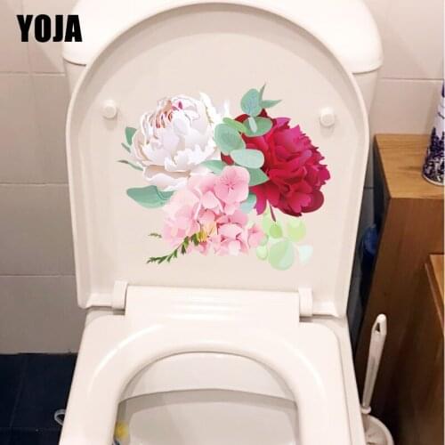 YOJA 26.1CM×23CM Peony Bouquet WC Toilet Decor Classic Home Room Wall Stickers T1-2534