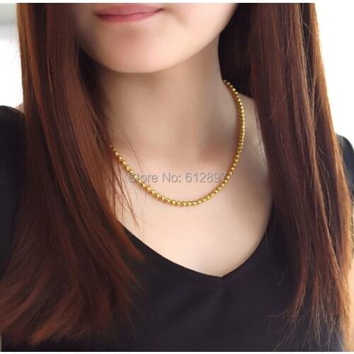 HOT SALE 999 24K YELLOW GOLD NECKLACE / HEAVY SMOOTH BEADS CHAIN FOR WOMEN 17.96g