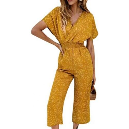 New Summer Jumpsuit Polka Dot Printing All-match Casual Women V-neck Jumpsuits Rompers Vacation Beach Streetwear Pocket Loose