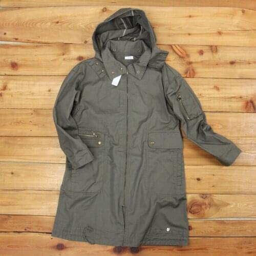 Women trench washed cotton long hooded windbreaker multi pocket tooling overall bomber tweed gothic vadiming women coat