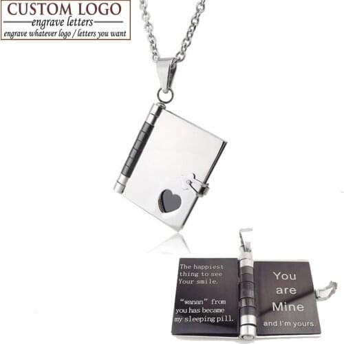 AZIZ BEKKAOUI Gold Book Pendant Necklaces For Women DIY Letter Name Necklace Stainless Steel Engrave Name Necklace Valentine