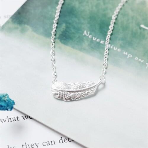 Feather necklace women 100% 925 Sterling silver nacklace Jewellery Clavicle chain pendant charms gift