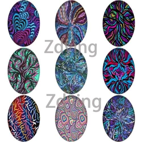 Zdying 10pcs New Abstract Texture Geometry Oval Shape Glass Cabochons Photo Beads Demo Flat Back DIY Brooch Jewelry Findings
