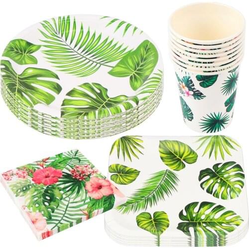 1 Set Party Paper Dish Plate Decorative Hawaii Printing Dishware Beautiful Birthday Party Supplies for Home Party Celebration (G
