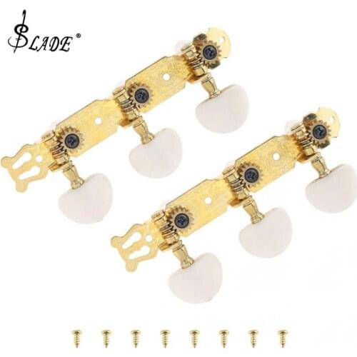 1pair Gold Plated Classical Folk Guitar Tuning Pegs with Simulation Pearl Semicircle Buttons Machine Heads