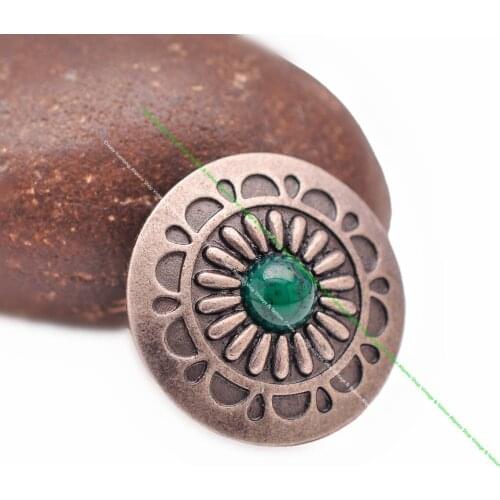10Pcs 30Mm Retro Silver Daisy Flower Green Turquoise Conchos for Diy Leathercraft Belt Apparel Leather Project Decor