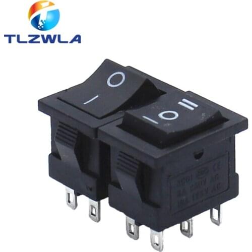 10pcs 6A/250V 10A/125V 6 Pin 21*15 mm 2 Position 3Position Boat Rocker Switch on off Switch KCD1 Black 21x15mm AC