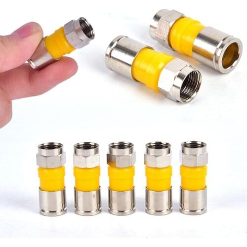 10Pcs/Lot Yellow RG6 F Type Compression 2.8cm Quality Snap Seal Plug Connector Wholesale High Quality