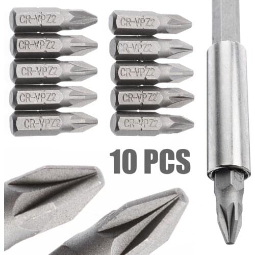 10pcs Pozi 2 PZ2 Screwdriver Bits Mayitr Sliver 25mm Hex Screw Driver Set For Power Tools