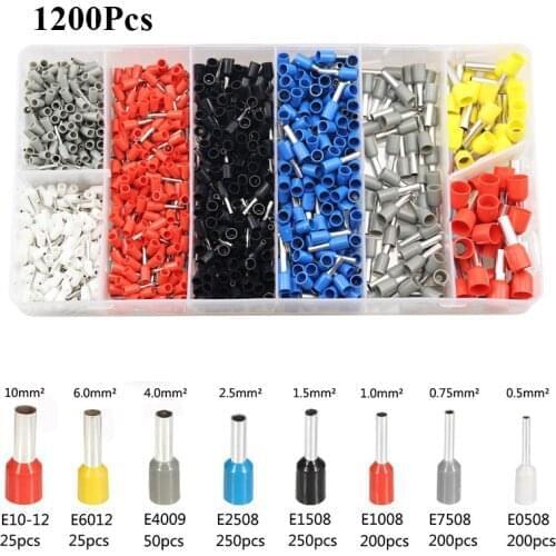 1200pcs/Pack E0508 E7508 E1008 E1508 E2508 Insulated Ferrules Terminal Block Cord End Wire Connector Electrical Crimp Terminator