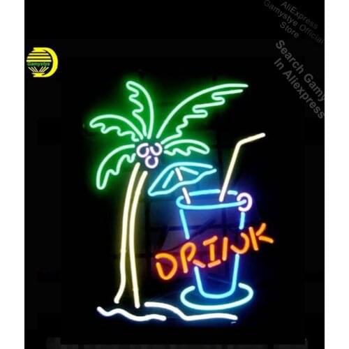 17"x14 Palm Tree Drink Custom Handmade Real Glass budweiser neon sign Money Exchange Sign Shopping Hall Sign Duty LED Light